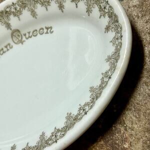 Antique Hotel China Small Oval Dish INDIAN QUEEN Hotel Pennsylvania White Putty
